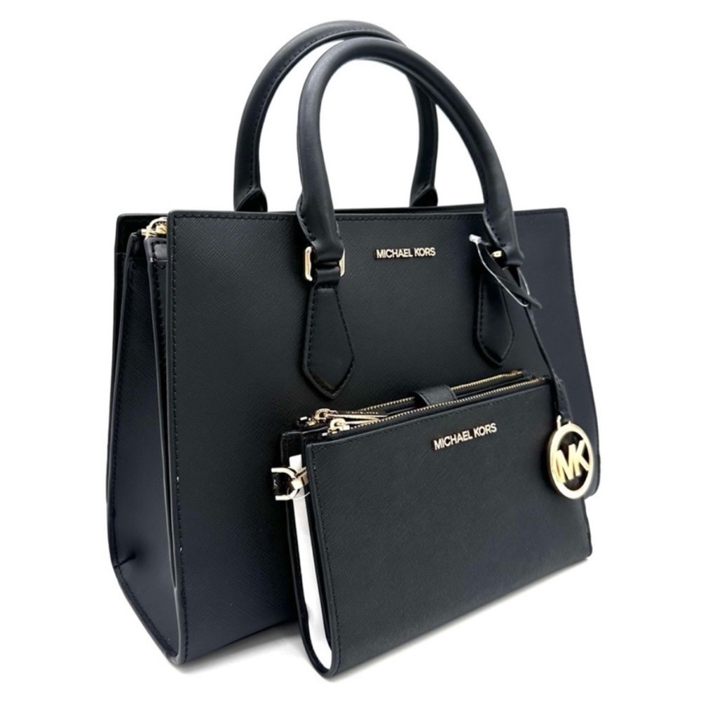 Michael Kors Sheila Medium Center Zip Satchel Bag & Large Double Zip Wallet - Picture 3 of 16